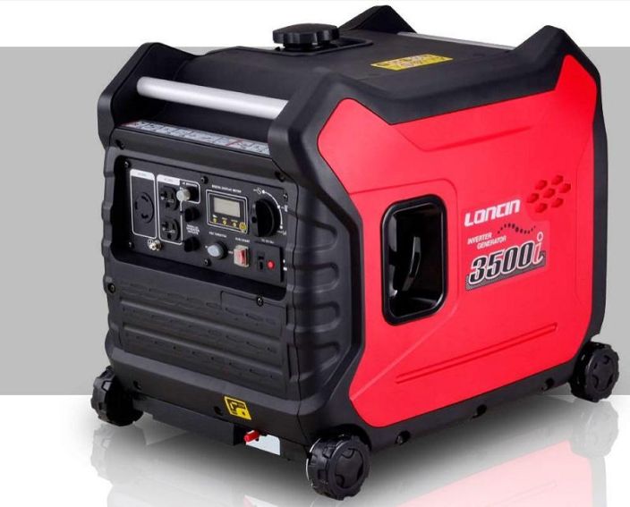 Loncin LC3500i Inverter generaattori Nimellisteho 3,0kW, maksimiteho 3,3W. Schuko, 12-V 8.3A, ja USB -liitannat. Moottori