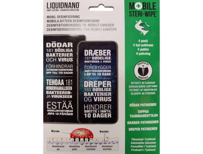LiquidNano Mobiililaitteen desinfiointiaine Taydellinen suoja puhelimelle ja tabletille bakteereja ja mikrobeja vastaan.