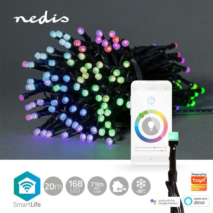 Nedis SmartLife Koristeellinen LED 20,0m 168 LED Tama 20 metria pitka tayden variskaalan alykas Wi-Fi-valokoynnos on