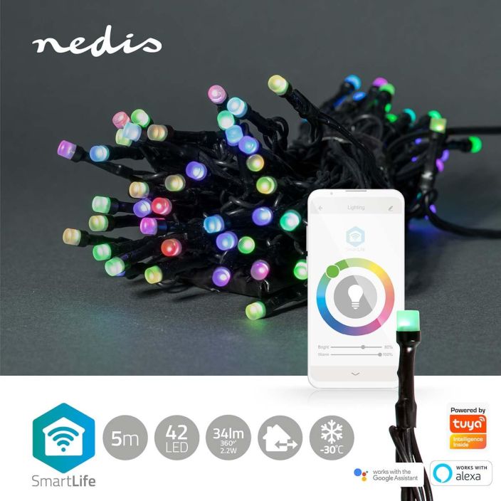 Nedis SmartLife Koristeellinen LED 5,0m 42LED Tama 5 metria pitka tayden variskaalan alykas Wi-Fi-valokoynnos on