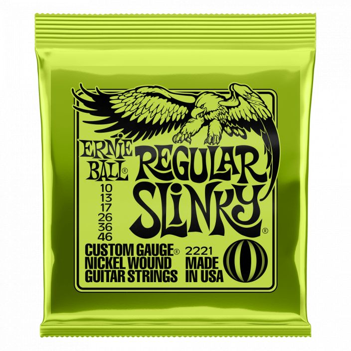 Ernie Ball Regular Slinky EB-2221 Sahkokitaran kielisarja. Ernie Ball Slinky Electrics-kielet ovat Ernie Ball-yhtion