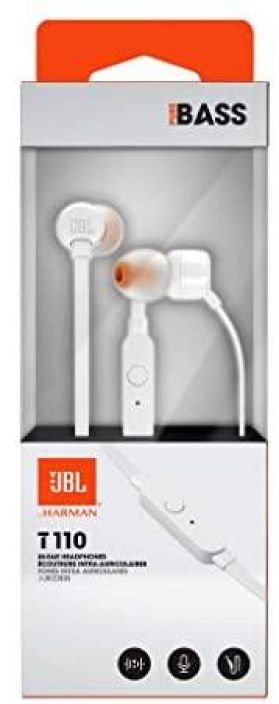 JBL T110 White JBL T110 In-Ear headphone with 1-button mic/remote