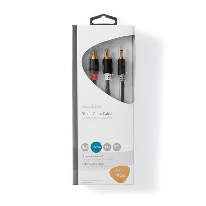 Nedis stereoaanikaapeli 3.5 mm Uros - 2x RCA Uros 3M Kaapeli, jolla voi liittaa alypuhelimen tai tablet-laitteen