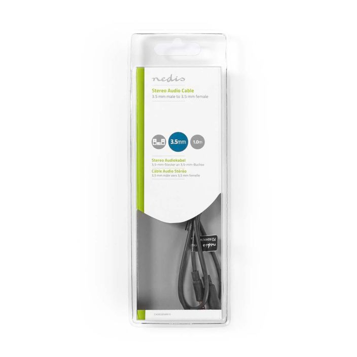 Nedis stereoaudiokaapeli 3,5mm Uros-Naaras 1M Tata stereoaanikaapelia, jossa on 3,5 mm liittimet, voidaan kayttaa
