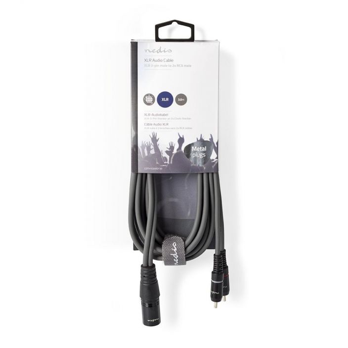 Nedis XLR-Audiokaapeli Uros – 2 x RCA, Uros 3M Kytke soittimia, mikrofoneja, vahvistimia ja DJ-laitteita toisiinsa talla