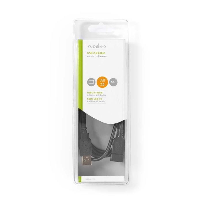 Nedis USB 2.0 -Kaapeli Uros -Naaras 2M Tama kaapeli sopii jatkoksi USB-kaapelille.