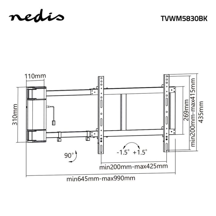 Nedis Moottoroitu TV-Seinateline 32 - 60 &quot;Kauko-ohjattu Teras Musta Tama vahva ja kestava TV-seinateline sopii useimmille