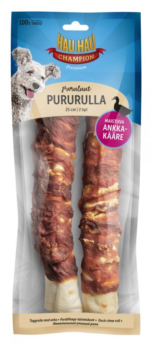 Hau-Hau Champion Ankkaputulla 4cm 2kpl 220g Hau-Hau Champion naudannahkaiset pururullat sopivat erityisen hyvin koiran