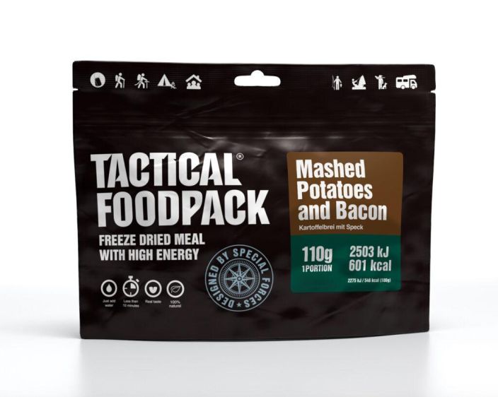 Tactical Foodpack Perunamuusi pekonilla 110g retkiateria Tutunmakuinen perunasose oikeista perunoista ja maidosta seka rapea