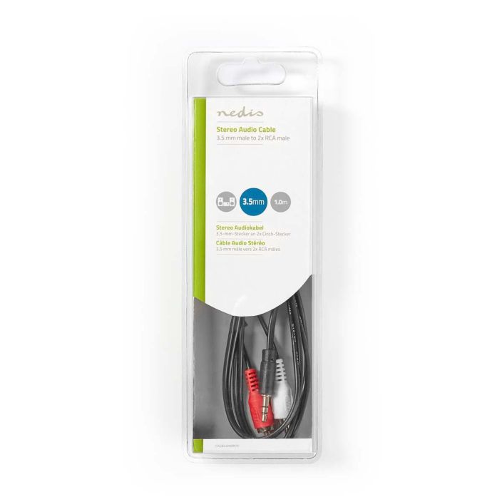 Nedis stereoaudiokaapeli 3,5 mm Uros - 2x RCA, Uros 1M Tata stereoaanikaapelia, jossa on 3,5 mm liittimet RCA:han, voidaan