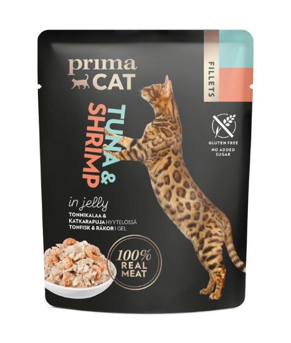 PrimaCat Fillets Tonnikalaa ja katkarap hyyt 50 g &quot;Kissasi on lihansyoja ja tarvitsee ruokavalioonsa runsaasti lihaa