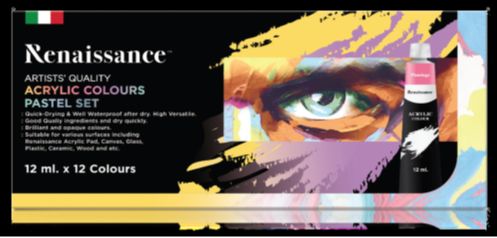 Renaissance akryylimaalisetti 12x12ml, pastellin sävyt 