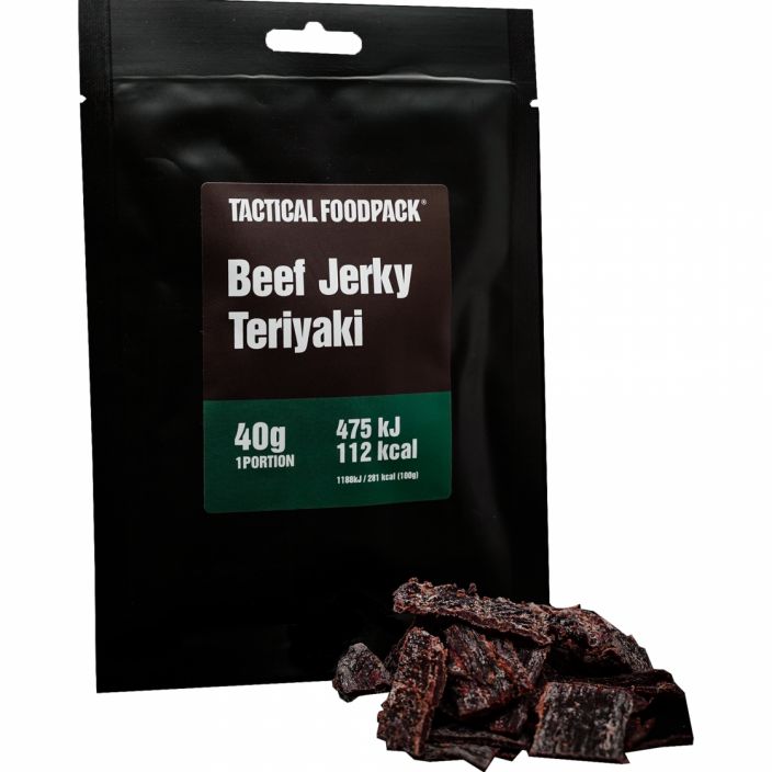 Tactical Foodpack Beef Jerky Teriyaki 40g Beef jerky is synonymous with adventure. From Vikings crossing the seas to camping