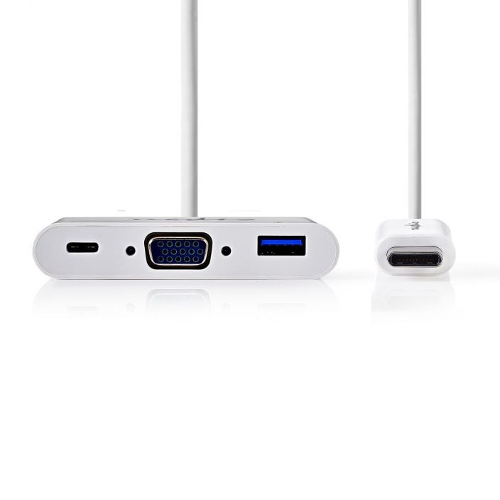 Nedis USB-C -Sovitinkaapeli Type-C -VGA 0,2M Valkoinen Yhdista monta laitetta PC- tai MacBook-tietokoneeseen USB C 3.1