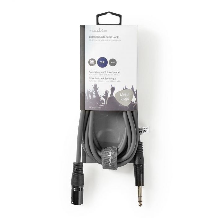 Nedis Balansoitu XLR-Audiokaapeli Uros-Uros 6,35mm 3M Kytke mikrofoneja, vahvistimia ja DJ-laitteita toisiinsa talla
