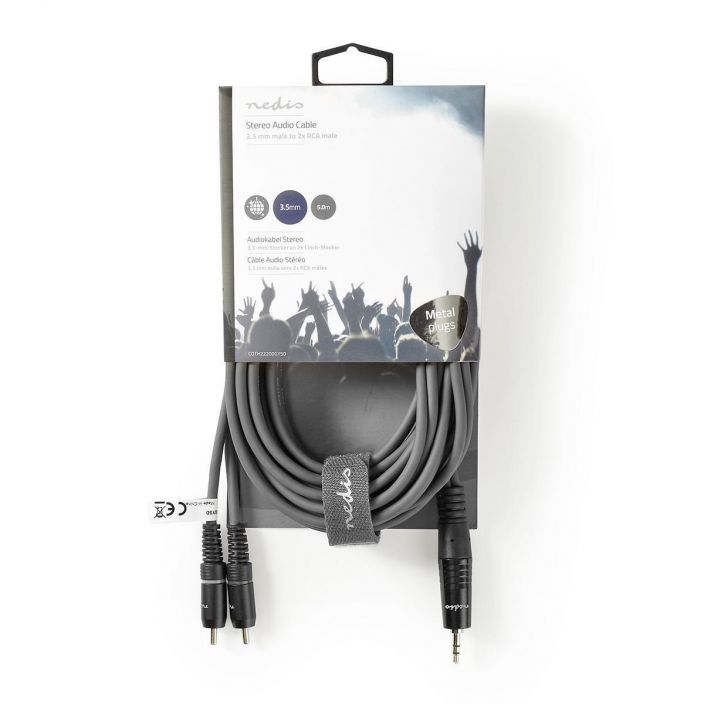 Nedis Stereoaudiokaapeli  Uros, 3,5 mm – 2 x RCA, Uros  5M Kytke soittimia ja mikrofoneja toisiinsa talla erittain