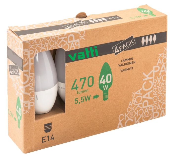 Vatti Kynttilalamppu Led E14 470lumen, 4kpl
