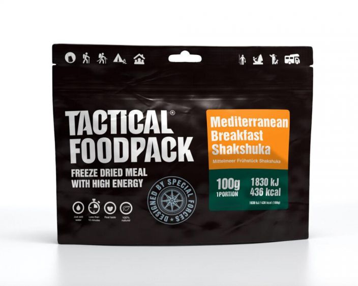 Tactical Foodpack Valimeren aamiainen Shakshuka 100g Herkullinen kikherneita ja kananmunaa sisaltava Valimeren aamiainen.