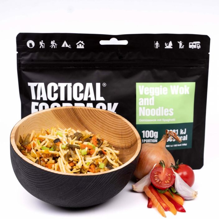 Tactical Foodpack Vihanneswok nuudeleilla 100g retkiateria Vihanneswok nuudeleilla on varta vasten kasvissyojille kehitetty