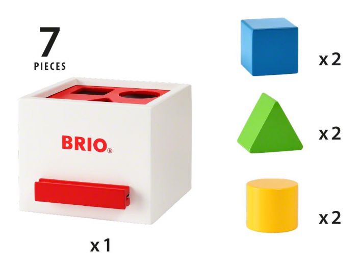 Brio Palikkalaatikko, valkoinen Klassinen puinen palikkalaatikko opettaa lapset erottamaan erilaisia muotoja jo nuorena.