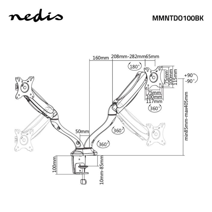 Nedis Monitorin Poytateline 2 Naytto / 10-32 &quot; Kiinnita kaksi tietokoneen nayttoa tahan telineeseen, ja voit kiertaa,