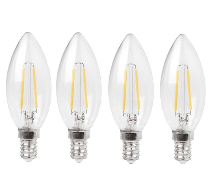 Filament Led E14 250lumen 2W, 4kpl Led filament kynttilalamppu 4kpl pakkaus. Teho 2W, 250 Lumen, 2700K