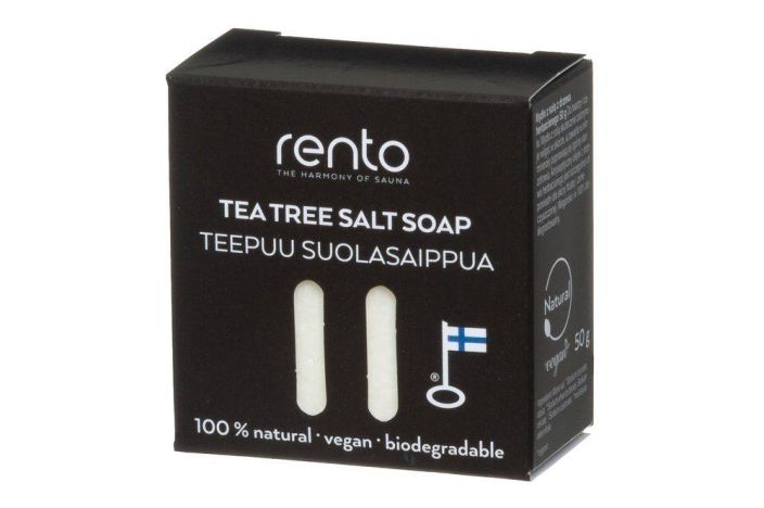 Rento Teepuu Suolasaippua 50g teepuuoljya sisaltava saippua sopii erityisesti rasvoittuvalle iholle &amp; sekaiholle.