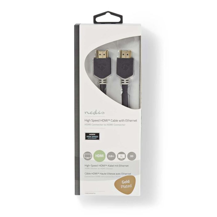 Nedis HDMI-kaapeli 2M Kaapeli, jolla voi liittaa Blu-ray-soittimen, mediasoittimen tai pelikonsolin HD-televisioon