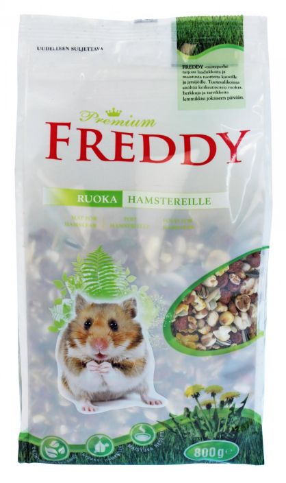 Freddy ruoka hamstereille 800 g Freddy taysrehu hamstereille. Ensiluokkaisia, luonnollisia valmistusaineita. Monipuolinen,