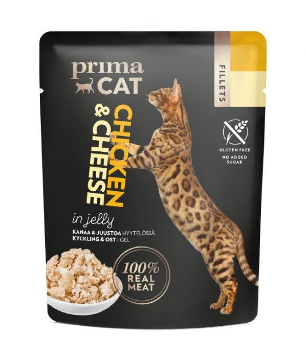 PrimaCat Fillets Kanaa ja juustoa hyytelossa 50 g &quot;Kissasi on lihansyoja ja tarvitsee ruokavalioonsa runsaasti lihaa