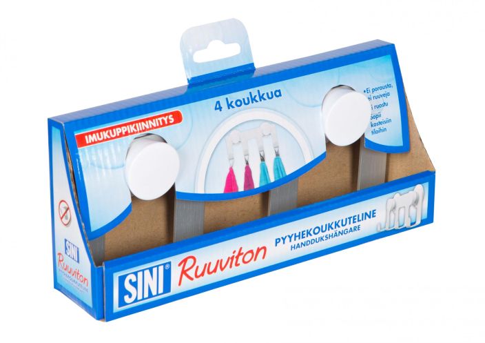 Sini pyyhekoukkuteline ruuviton Kevyt ja monikayttoinen SINI Ruuviton pyyhekoukkuteline soveltuu kylpyhuoneeseen, keittioon