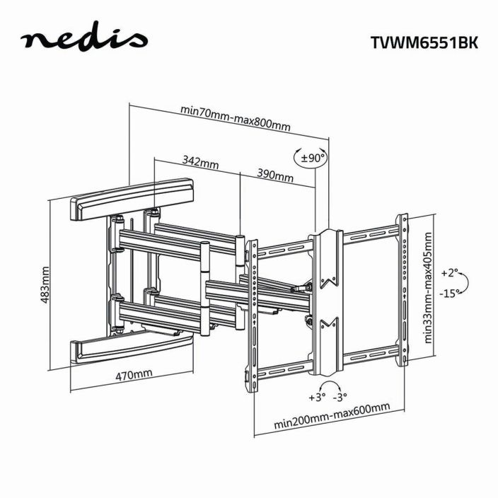 Nedis Taysin Saadettava TV-Seinateline 37-80 &quot; Teras Musta Saadettava Nedis® - Television Seinateline on yhteensopiva lahes