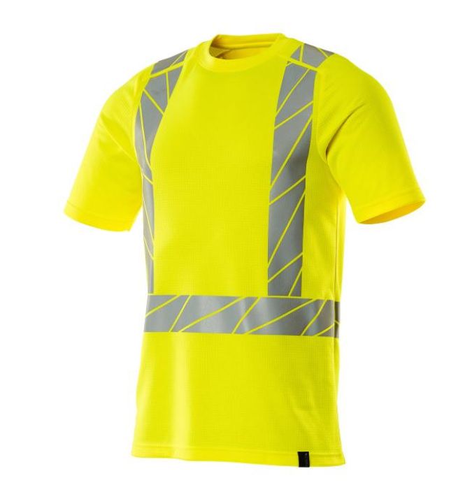 MASCOT miesten T-Paita ACCELERATE SAFE hi-vis keltainenn Kankaan etupuoli on polyesteria, joka kestaa kulutusta ja sailyttaa