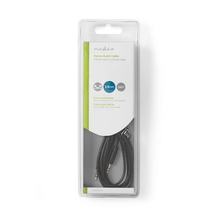 Nedis stereoaudiokaapeli 3,5mm 3M Tama stereoaanikaapeli, jossa on 3,5 mm liittimet, soveltuu aanilaitteiden, kuten