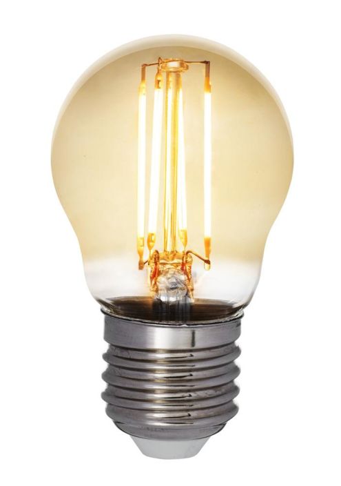 Airam Led-Decor amber E27 380lm Dim -Varilampotila: 2200K -Himmennettava DIM -Kanta: E27 -Teho: 5W, 360LM -Mitat: Ø 45/78