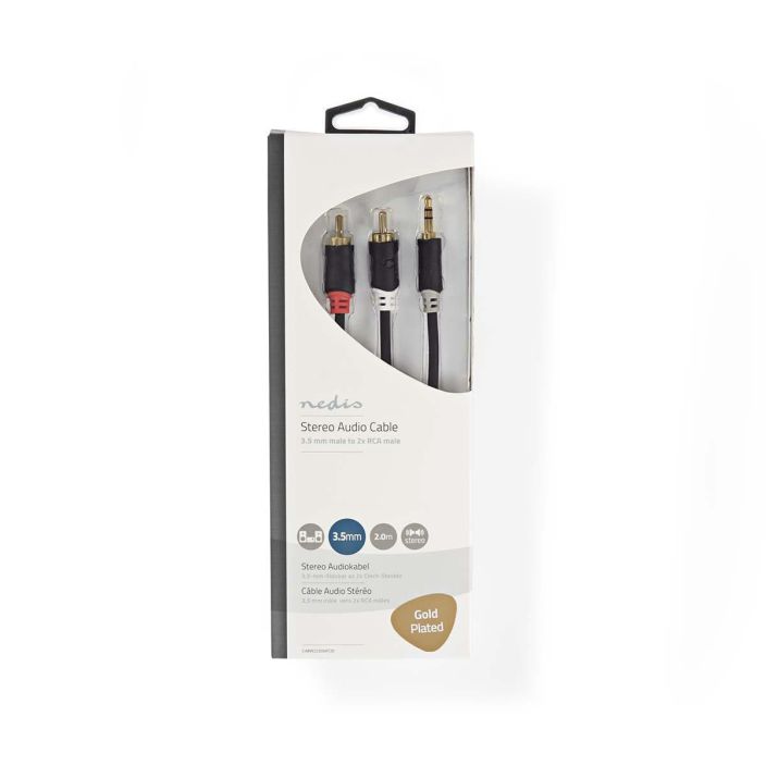 Nedis stereoaanikaapeli 3.5 mm Uros - 2x RCA Uros 2M Kaapeli, jolla voi liittaa alypuhelimen tai tablet-laitteen
