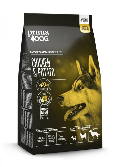 PrimaDog Kana-peruna kaikille aik, koirille 2 kg PrimaDog Kana & Peruna on erittain korkealuokkainen taysravinto