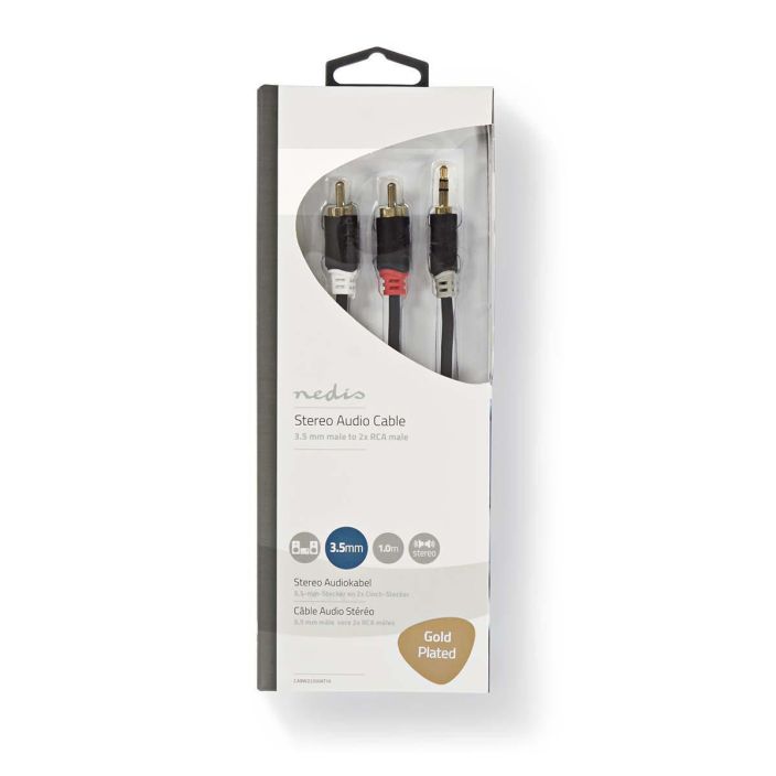 Nedis stereoaanikaapeli 3.5 mm Uros - 2x RCA Uros 1M Kaapeli, jolla voi liittaa alypuhelimen tai tablet-laitteen