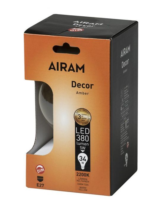 Airam Dim LED-Decor lamppu E27 2200K 380lm -Energialuokka: A+ -Varilampotila: 2200K -Himmennettava -Kanta: E27/G95 -Teho: