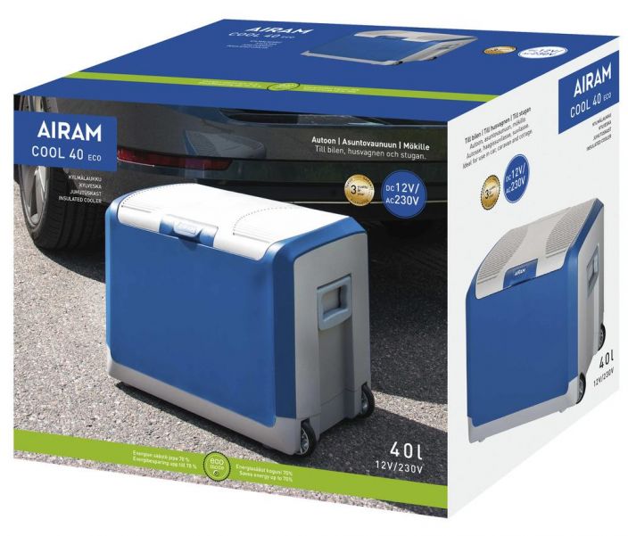 Airam Cool 40 Eco 40L 12V/230V kylmalaukku Erittain tilava kylmalaukku, jossa on kuljettamista helpottavat vetokahva ja