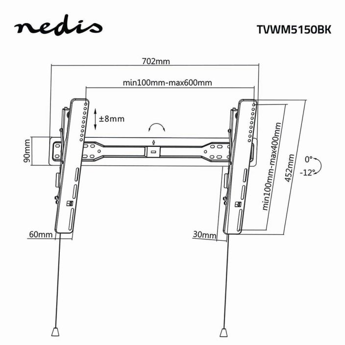 Nedis Kallistettava TV-SeinätelineNedis Kallistettava TV-Seinäteline 37-70 &quot; Teräs Musta tuotekuva 4