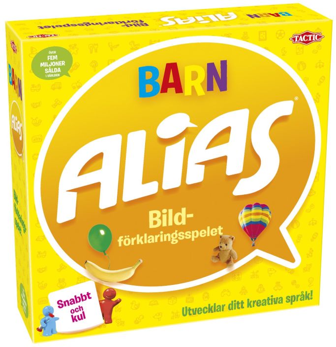 Barn Alias (SWE) Ett roligt bildforklaringsspel for barn. Spelet spelas i tvamannalag och minsta antal spelare ar 4. Spelet