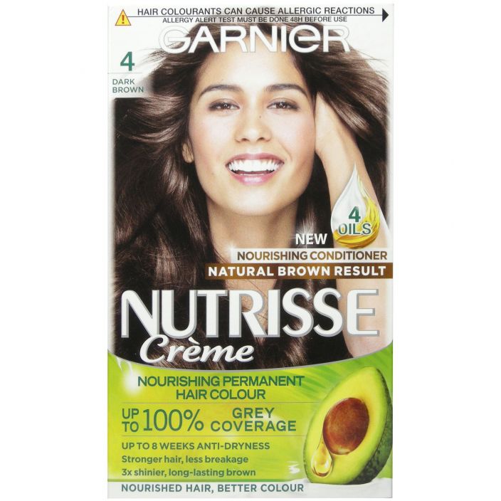 Garnier Nutrisse 4,0 tummanruskea kestovari Nutrisse Cream -hiusvari antaa peittavan ja luonnolliselta nayttavan