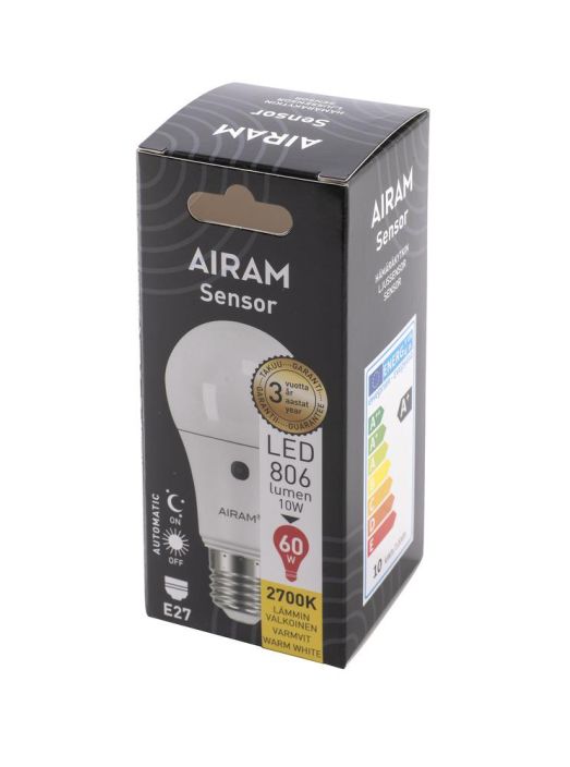 Airam Hamarakytkin-LED E27 2700K 806lm -Energialuokka: A+ -Varilampotila: 2700K -Hamarakytkin -Kanta: E27 -Teho: 10W, 806LM