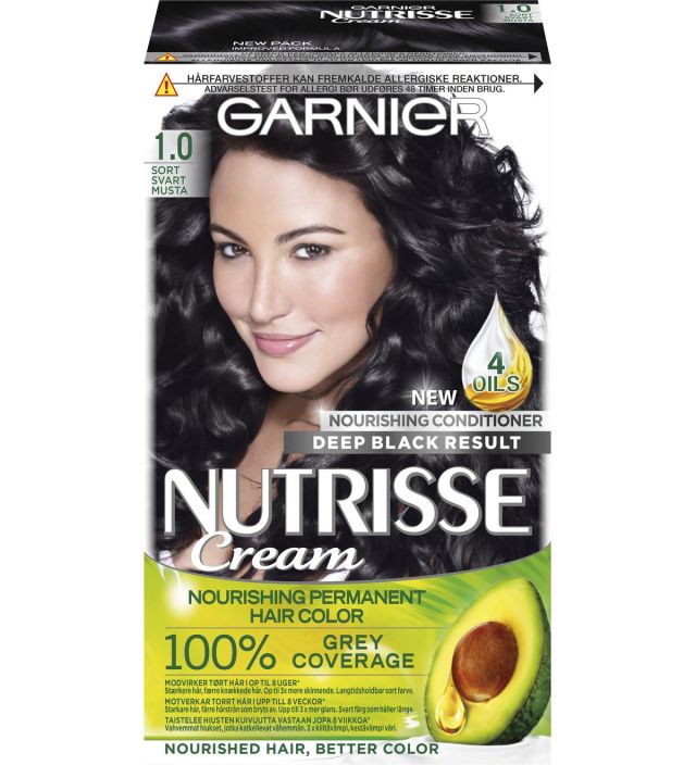 Garnier Nutrisse 1 musta kestovari Nutrisse Cream -hiusvari antaa peittavan ja luonnolliselta nayttavan lopputuloksen. Uusi