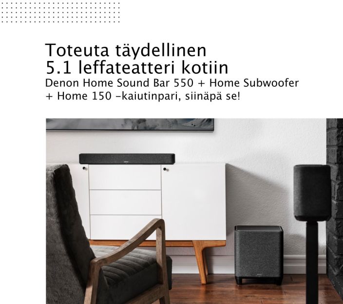 Denon Home Subwoofer Langaton Subwoofer, Musta Langaton Denon Home subwoofer yhdistyy Denon DHT-S716H ja SB550