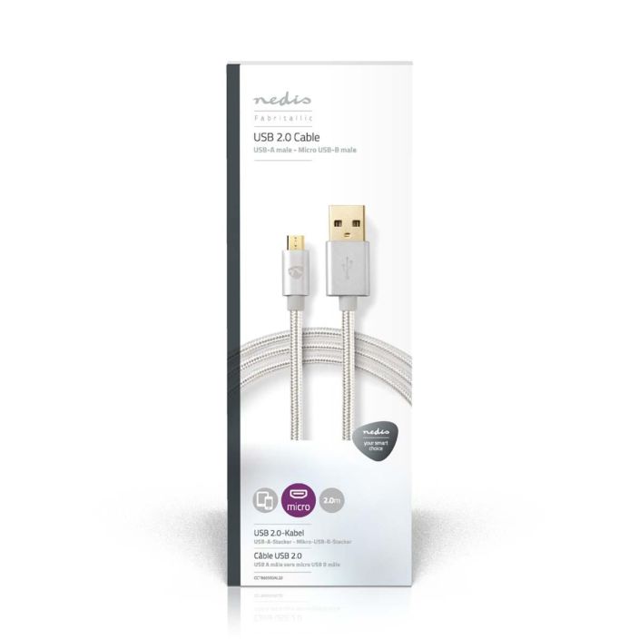 Nedis Micro USB-B-Kaapeli 2M Talla huippuluokan kullatulla Nedis® USB 2.0 -synkronointi- ja latauskaapelilla