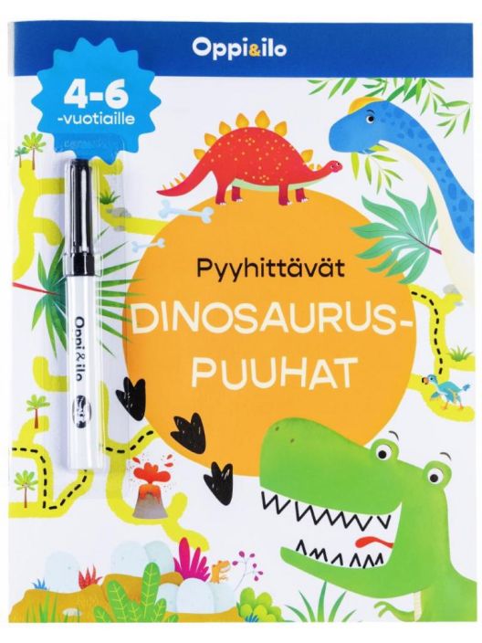 Oppi &amp; Ilo Pyyhittavat Dinosauruspuuhat -puuhakirja 4-6 v Opi kynankayttoa, numeroita ja lukumaaria Pyyhittavien