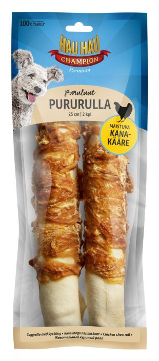 Hau-Hau Champion Kanapururulla 4cm 2kpl 220g Hau-Hau Champion naudannahkaiset pururullat sopivat erityisen hyvin koiran