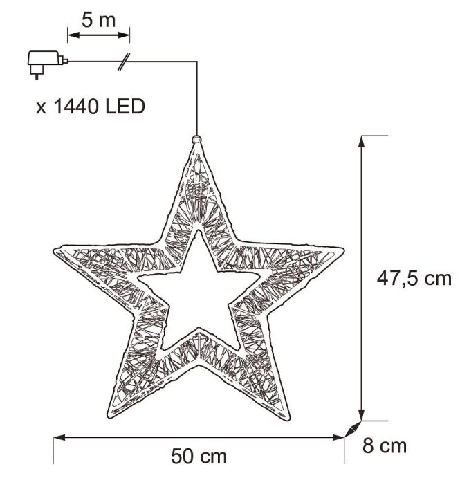 Airam Rosalia Led Tahti 50cm Sisa &amp; Ulkokayttoon. Alkujohto 5m